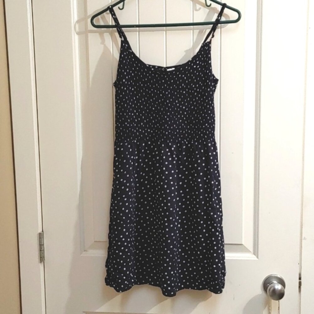 Divided by H&My dark blue white polka dot sleeveless shirt tunic dress